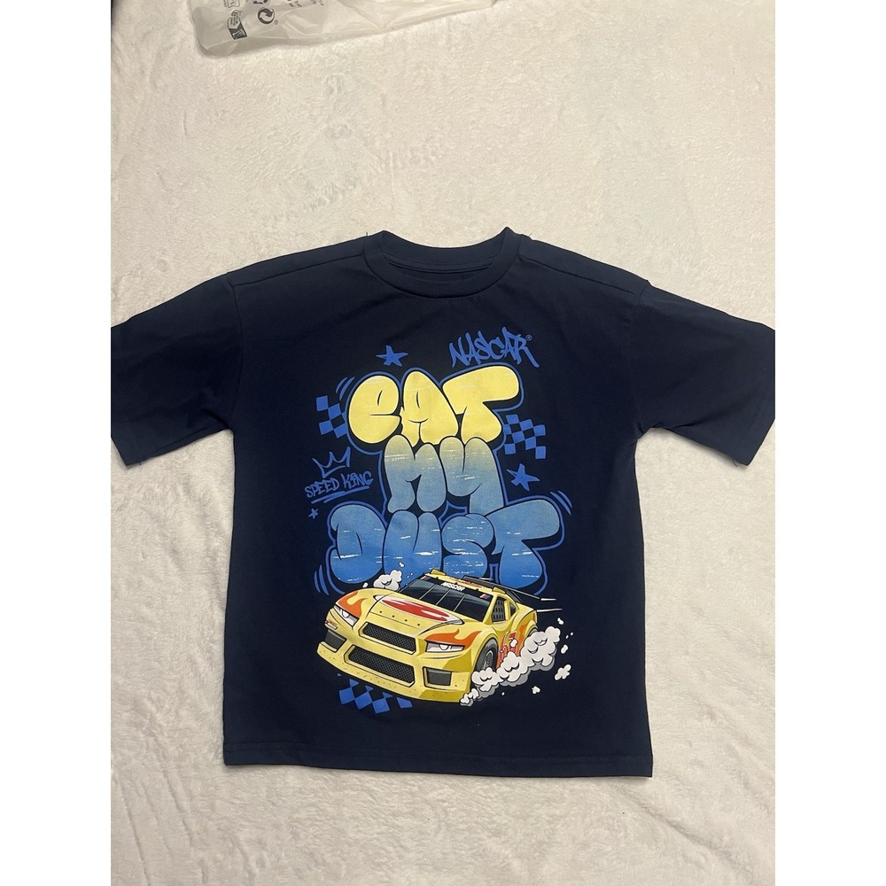 NASCAR Boys Shirt 8 Navy Blue Eat My Dust Graphic Short Sleeve NWOT